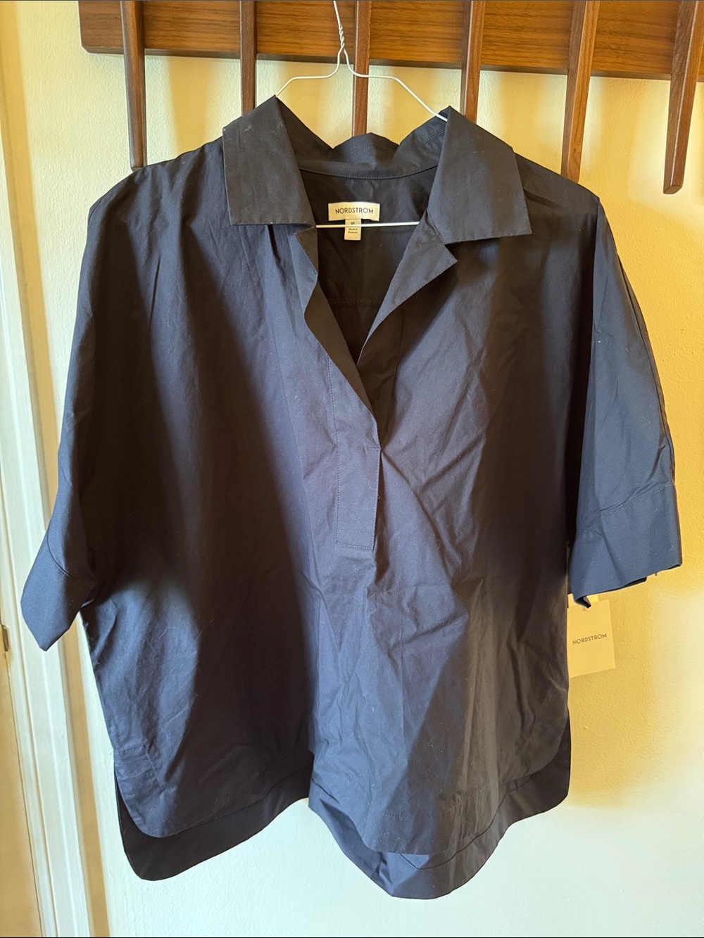 Nordstrom Navy Night Short-Sleeve Collared Blouse